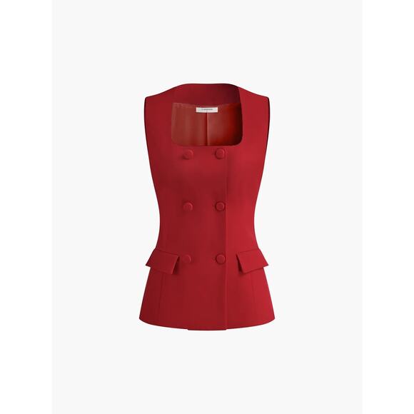 Commense Double-Breasted Red Vest - Picture 1 of 7